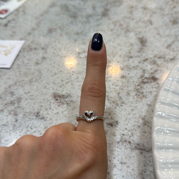 COPY - Silver Pandora Sparkling Wishbone Heart Ring - Picture 1 of 6